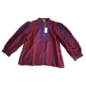 Sundance Burgundy Blouse with Purple Embroidery